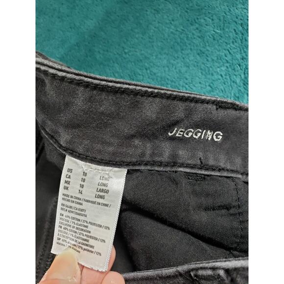 American Eagle Jeans Size 10 Long Womens Black Stretch Pants Mid Rise Jegging - Picture 4 of 13
